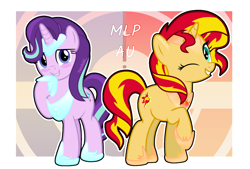 Size: 1596x1080 | Tagged: safe, alternate version, artist:jj_potatoes, edit, starlight glimmer, sunset shimmer, pony, unicorn