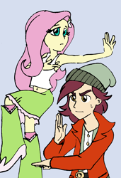 Size: 1534x2240 | Tagged: safe, artist:cape, fluttershy, normal norman, equestria girls, /mlp/, background human, colored, lineart