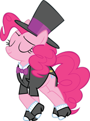 Size: 3250x4364 | Tagged: safe, artist:lykas13, pinkie pie, earth pony, pony, clothes, dapper, hat, simple background, solo, spats, suit, top hat, transparent background, tuxedo, vector
