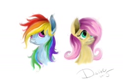 Size: 1418x936 | Tagged: safe, artist:superdashiebros, derpibooru import, fluttershy, rainbow dash, pegasus, pony, bust, duo, portrait