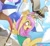 Size: 500x463 | Tagged: safe, artist:hua, discord, fluttershy, pegasus, pony, beach, blushing, clothes, discoshy, female, male, one-piece swimsuit, shipping, straight, swimsuit
