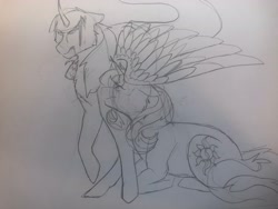 Size: 4032x3024 | Tagged: safe, artist:kenala-chronicles, sunset shimmer, twilight sparkle, twilight sparkle (alicorn), alicorn, blood, female, injured, lesbian, shipping, sketch, sunsetsparkle, traditional art