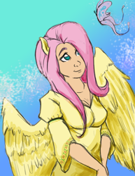 Size: 2550x3300 | Tagged: safe, artist:silent-nona-light, fluttershy, butterfly, human, eared humanization, humanized, solo, winged humanization