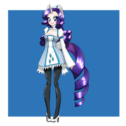 Size: 3240x3240 | Tagged: safe, artist:hotokotenshi, rarity, human, eared humanization, horned humanization, humanized, nail polish, skinny, solo, tailed humanization