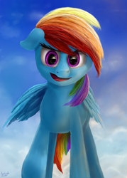 Size: 1500x2100 | Tagged: safe, artist:anttosik, derpibooru import, rainbow dash, pegasus, pony, female, mare, simple background, solo