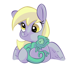 Size: 1162x1054 | Tagged: safe, artist:smirk, derpy hooves, pony, chameleon, cute, derpabetes, duo, ms paint, pet