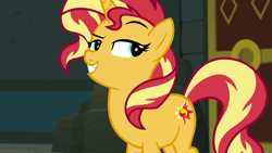 Size: 1920x1080 | Tagged: safe, screencap, sunset shimmer, pony, unicorn, better together, equestria girls, forgotten friendship, female, grin, smiling, smug, smugset shimmer, solo