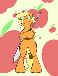 Size: 1024x1325 | Tagged: safe, artist:graphic-lee, applejack, earth pony, pony, bipedal, both cutie marks, female, mare, solo, straw in mouth, sword, weapon, wheat