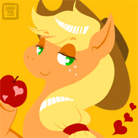 Size: 200x200 | Tagged: safe, artist:ice snow flower, applejack, earth pony, pony, apple, food, heart, looking at you, solo