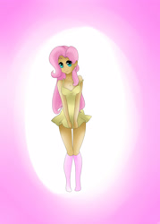 Size: 2500x3500 | Tagged: safe, artist:sacred-hedge, fluttershy, human, clothes, dress, humanized, looking at you, pony coloring, smiling, socks, solo