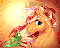 Size: 1280x1028 | Tagged: safe, artist:kittehkatbar, applejack, earth pony, pony, bust, ear fluff, looking at you, portrait, rainbow power, solo