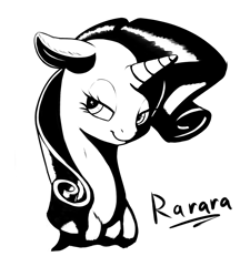 Size: 1137x1266 | Tagged: safe, artist:renabu, rarity, pony, unicorn, black and white, bust, grayscale, ink, lineart, monochrome, portrait, rarara, solo