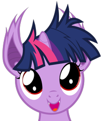 Size: 5100x6000 | Tagged: safe, artist:magister39, derpibooru import, twilight sparkle, bat pony, pony, bats!, absurd resolution, bat ponified, cute, fangs, filly, head tilt, looking at you, open mouth, race swap, smiling, solo, twibat, vector