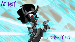 Size: 1280x720 | Tagged: safe, derpibooru import, edit, edited screencap, screencap, king sombra, pony, unicorn, the crystal empire, crying, futurama, hilarious in hindsight, image macro, inverted mouth, solo, tears of joy