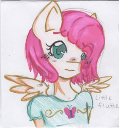 Size: 448x483 | Tagged: safe, artist:fiji-firefox, fluttershy, anthro, solo, traditional art, younger