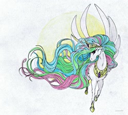 Size: 2355x2123 | Tagged: safe, artist:pandan009, princess celestia, alicorn, pony, majestic, solo, traditional art