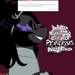 Size: 1000x1000 | Tagged: safe, derpibooru import, king sombra, queen umbra, pony, unicorn, ask, askmaresombra, rule 63, solo, tumblr