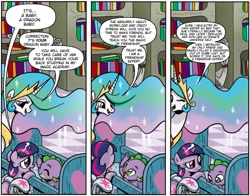 Size: 1301x1019 | Tagged: safe, edit, idw, princess celestia, spike, twilight sparkle, alicorn, dragon, pony, spoiler:comic, spoiler:comic40, celestia hate, comic drama