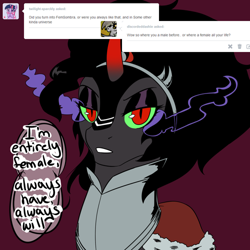 Size: 500x500 | Tagged: safe, derpibooru import, king sombra, queen umbra, pony, unicorn, ask, askmaresombra, rule 63, solo, tumblr