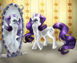 Size: 2200x1800 | Tagged: safe, artist:dream--chan, rarity, pony, unicorn, mirror, reflection, solo