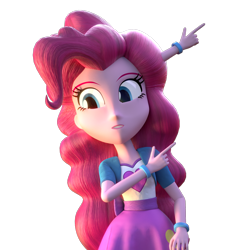 Size: 2000x2000 | Tagged: safe, artist:3d thread, artist:creatorofpony, pinkie pie, equestria girls, /mlp/, 3d, 3d model, blender, bracelet, check em, clothes, pointing, shirt, simple background, skirt, smiling, solo, transparent background