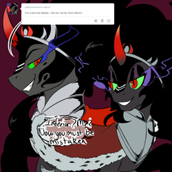 Size: 1000x1000 | Tagged: safe, artist:mylittlesheepy, derpibooru import, king sombra, queen umbra, pony, unicorn, ask, askmaresombra, asktyrantsombra, rule 63, self ponidox, tumblr