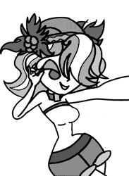 Size: 877x1200 | Tagged: safe, artist:treble clefé, vignette valencia, better together, equestria girls, rollercoaster of friendship, breasts, busty vignette valencia, clothes, grayscale, hashtag bangs, monochrome, selfie, shorts, simple background, solo, transparent background, wide hips