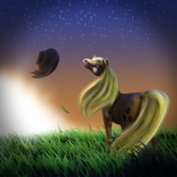 Size: 1920x1920 | Tagged: safe, artist:viuolino, applejack, earth pony, pony, crying, grass, realistic, solo, twilight (astronomy), wind