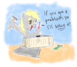 Size: 804x704 | Tagged: safe, artist:runbowdash, derpy hooves, pegasus, pony, computer, female, hammer, ice ice baby, mare, screwdriver, solo, song reference, tools, vanilla ice