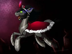 Size: 931x698 | Tagged: safe, artist:pocki07, derpibooru import, king sombra, pony, unicorn, black mane, male, sharp teeth, solo, sombra eyes, stallion