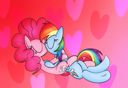 Size: 1367x947 | Tagged: safe, artist:mr. rottson, derpibooru import, pinkie pie, rainbow dash, earth pony, pegasus, pony, female, kissing, lesbian, pinkiedash, shipping