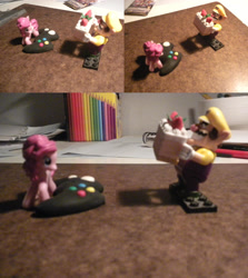 Size: 2312x2595 | Tagged: safe, artist:reyjjj, pinkie pie, cake, collage, controller, crossover, irl, k'nex, photo, super mario bros., toy, wario