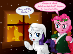 Size: 1280x962 | Tagged: safe, artist:aleximusprime, derpibooru import, pinkie pie, rarity, spike, twilight sparkle, dragon, earth pony, pony, unicorn, a christmas carol, ebenezer scrooge, hilarious in hindsight, silhouette, spirit of hearth's warming presents, the ghost of christmas present