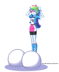 Size: 900x1100 | Tagged: safe, artist:riouku, derpibooru import, part of a series, part of a set, rainbow dash, equestria girls, big feet, clothes, commission, cross-popping veins, female, foot growth, gritted teeth, growth, impossibly large feet, shoes, simple background, solo, white background