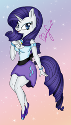 Size: 1024x1785 | Tagged: safe, artist:pvrii, rarity, anthro, breasts, cleavage, clothes, equestria girls outfit, female, legs, sash, shoes, skirt, solo, watermark