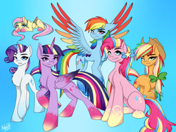 Size: 1600x1200 | Tagged: safe, artist:hayley1432, derpibooru import, applejack, fluttershy, pinkie pie, rainbow dash, rarity, twilight sparkle, twilight sparkle (alicorn), alicorn, earth pony, pegasus, pony, unicorn, female, mane six, mare, rainbow power