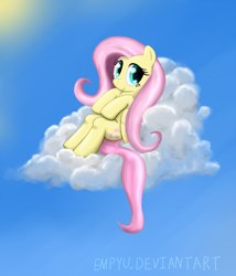 Size: 1000x1166 | Tagged: safe, artist:empyu, fluttershy, pegasus, pony, cloud, incorrect leg anatomy, solo