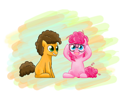 Size: 1350x1194 | Tagged: safe, artist:mornincloud, cheese sandwich, pinkie pie, earth pony, pony, filly, shipping, smiling