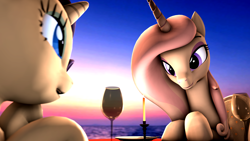 Size: 3840x2160 | Tagged: safe, artist:apexpredator923, derpibooru import, fleur-de-lis, rarity, pony, unicorn, 3d, candle, glass