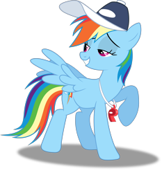 Size: 4658x5000 | Tagged: safe, artist:dashiesparkle, derpibooru import, rainbow dash, pegasus, pony, absurd resolution, cap, hat, rainbow dashs coaching whistle, simple background, solo, transparent background, vector, whistle, whistle necklace