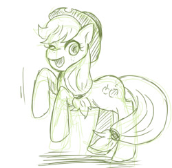 Size: 500x486 | Tagged: safe, artist:rukuru777, applejack, earth pony, pony, monochrome, one eye closed, pixiv, rearing, sketch, solo, wink