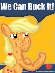 Size: 600x789 | Tagged: safe, artist:gecko-7, applejack, earth pony, pony, motivational poster, muscles, solo, wat