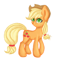 Size: 1700x1700 | Tagged: safe, artist:lightdelpony, applejack, earth pony, pony, chest fluff, ear fluff, fluffy, looking at you, raised hoof, simple background, smiling, solo