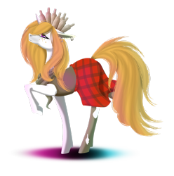 Size: 1024x1032 | Tagged: safe, artist:oneiria-fylakas, oc, oc only, oc:uisge-beatha, pony, unicorn, fallout equestria, bottle, bottlecap, clothes, ear piercing, earring, fallout, female, freckles, jewelry, mare, necklace, paperclip, piercing, plaid, plaid skirt, simple background, skirt, socks, solo, stockings, tanktop, thigh highs, torn clothes, transparent background