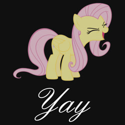 Size: 550x550 | Tagged: safe, artist:fluttershy1, fluttershy, pegasus, pony, flutteryay, merchandise, redbubble, shirt, solo, sticker, text, yay