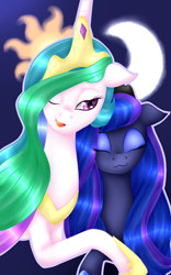 Size: 800x1280 | Tagged: safe, artist:anitarosita, artist:theroyalprincesses, princess celestia, princess luna, alicorn, pony, :3, eyes closed, floppy ears, hug, smiling