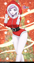 Size: 540x1000 | Tagged: safe, artist:clouddg, derpibooru import, fleur-de-lis, equestria girls, breasts, christmas, clothes, costume, female, fleur-de-seins, hat, holiday, legs, santa costume, santa hat, solo, thighs