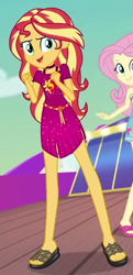 Size: 386x797 | Tagged: safe, screencap, fluttershy, sunset shimmer, better together, equestria girls, i'm on a yacht, cropped, feet, geode of empathy, looking at you, magical geodes, offscreen character