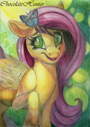 Size: 1000x1404 | Tagged: safe, artist:chocolatehunter, fluttershy, pegasus, pony, recreation, solo, traditional art