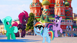 Size: 1920x1080 | Tagged: safe, artist:徐詩珮, derpibooru import, fizzlepop berrytwist, glitter drops, rainbow dash, tempest shadow, twilight sparkle, twilight sparkle (alicorn), alicorn, pegasus, pony, alicornified, cyrillic, female, glittercorn, glittershadow, lesbian, race swap, russia, russian, shipping, sunglasses, tempesticorn, travel, twidash